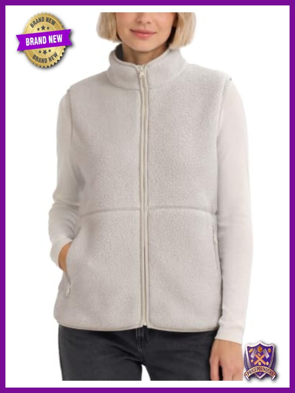 Fuzzy Sherpa Fleece Vest Zip Up Sleeveless Jacket Warm Mock Neck